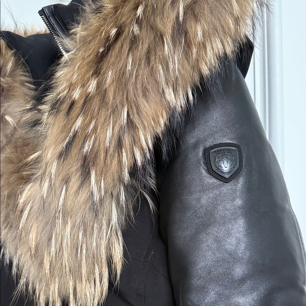 RUDSAK Black Puffer Jacket with Brown Fur Trim - Picture 2 of 3